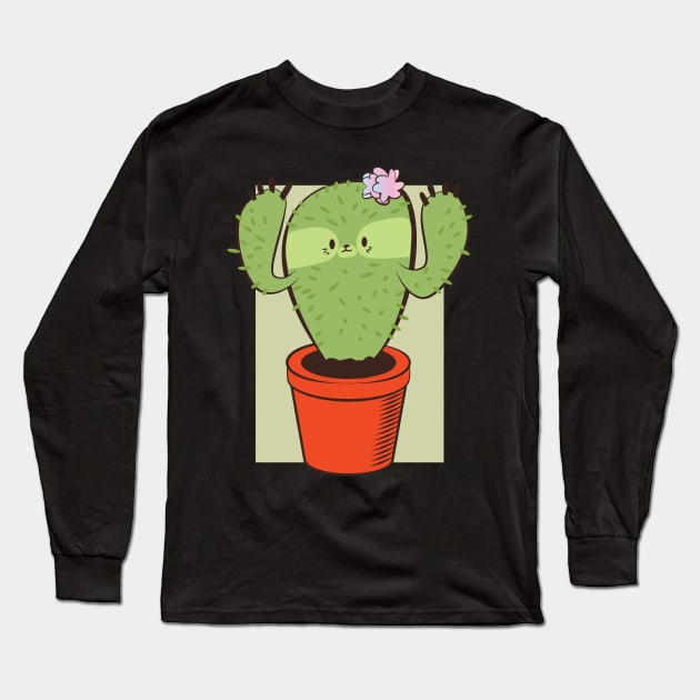 Cactus Sloth Tshirt Gift Long Sleeve T-Shirt by avshirtnation